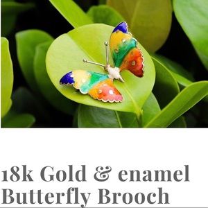 18 k Yellow Gold & Enamel Butterfly Brooch
